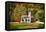 White Church And Red Covered Bridge-George Oze-Framed Stretched Canvas