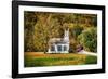 White Church And Red Covered Bridge-George Oze-Framed Photographic Print