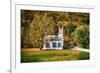 White Church And Red Covered Bridge-George Oze-Framed Photographic Print