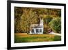 White Church And Red Covered Bridge-George Oze-Framed Photographic Print