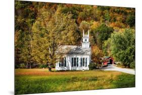 White Church And Red Covered Bridge-George Oze-Mounted Photographic Print