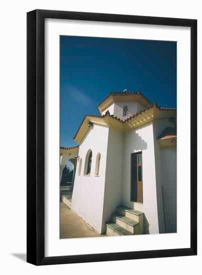 White Church in Greece-Clive Nolan-Framed Premium Photographic Print