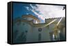 White Church in Greece-Clive Nolan-Framed Stretched Canvas