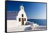 White church overlooking sea, Oia, Santorini, Cyclades-Ed Hasler-Framed Stretched Canvas