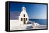 White church overlooking sea, Oia, Santorini, Cyclades-Ed Hasler-Framed Stretched Canvas