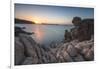 White cliffs and blue sea framed by the lights of sunset Santa Teresa di Gallura, Sardinia, Italy-Roberto Moiola-Framed Photographic Print