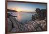 White cliffs and blue sea framed by the lights of sunset Santa Teresa di Gallura, Sardinia, Italy-Roberto Moiola-Framed Photographic Print