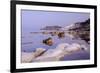 White cliffs known as Scala dei Turchi frame the calm sea at dawn, Porto Empedocle, Province of Agr-Roberto Moiola-Framed Photographic Print