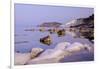 White cliffs known as Scala dei Turchi frame the calm sea at dawn, Porto Empedocle, Province of Agr-Roberto Moiola-Framed Photographic Print