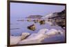 White cliffs known as Scala dei Turchi frame the calm sea at dawn, Porto Empedocle, Province of Agr-Roberto Moiola-Framed Photographic Print