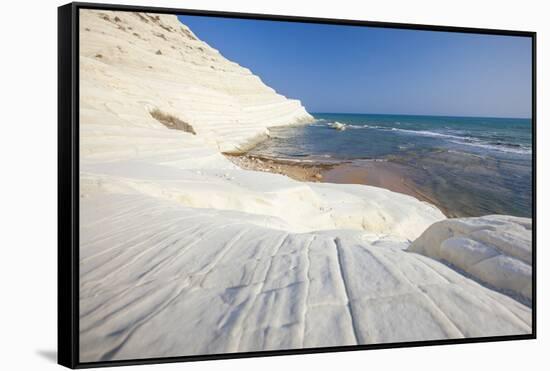 White cliffs known as Scala dei Turchi frame the turquoise sea, Porto Empedocle, Province of Agrige-Roberto Moiola-Framed Stretched Canvas