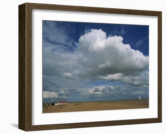 White Clouds in a Blue Sky at Shingle Street Near Felixstowe, Suffolk, England, United Kingdom-Strachan James-Framed Photographic Print