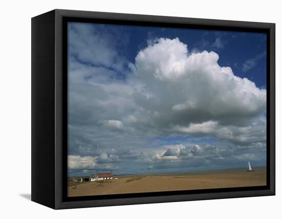 White Clouds in a Blue Sky at Shingle Street Near Felixstowe, Suffolk, England, United Kingdom-Strachan James-Framed Stretched Canvas