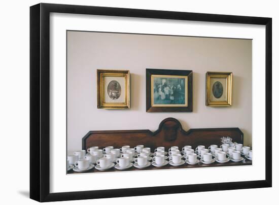 White Coffee Cups on Table-Clive Nolan-Framed Photographic Print