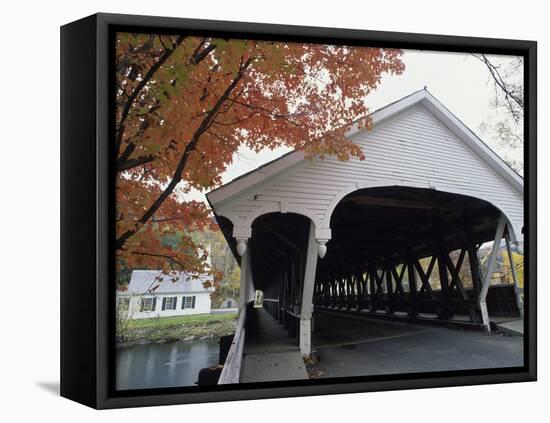 White Covered Bridge in Autumn-null-Framed Stretched Canvas