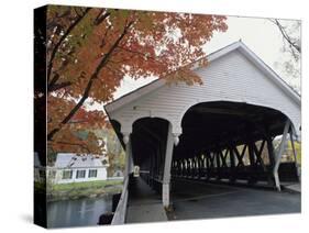 White Covered Bridge in Autumn-null-Stretched Canvas