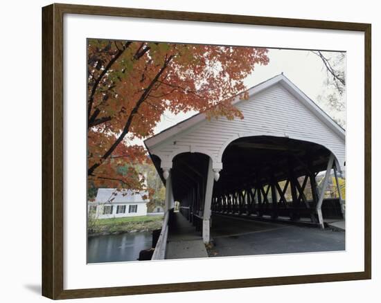 White Covered Bridge in Autumn-null-Framed Photographic Print