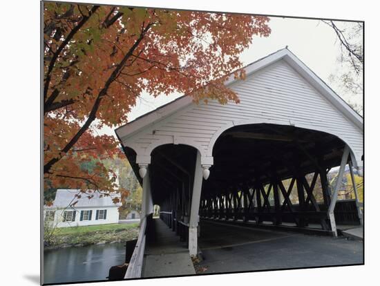 White Covered Bridge in Autumn-null-Mounted Photographic Print