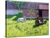 White Cow and Two Children,Mankotta Island, Kerala, India-Andrew Macara-Stretched Canvas