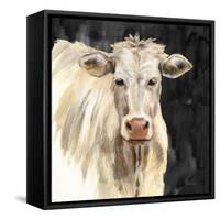 White Cow on Black-Silvia Vassileva-Framed Stretched Canvas