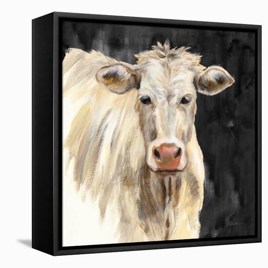 White Cow on Black-Silvia Vassileva-Framed Stretched Canvas