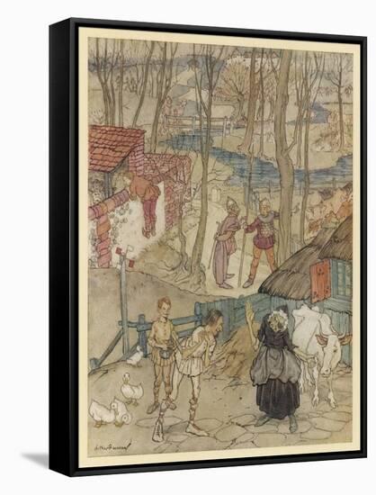 White Cow with Red Ears-Arthur Rackham-Framed Stretched Canvas