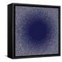 White Dots on Blue Background. Abstract Radial Gradient, Circle Halftone Dots, White Dotwork Engrav-Rainbow Nima-Framed Stretched Canvas