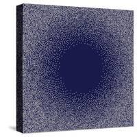 White Dots on Blue Background. Abstract Radial Gradient, Circle Halftone Dots, White Dotwork Engrav-Rainbow Nima-Stretched Canvas