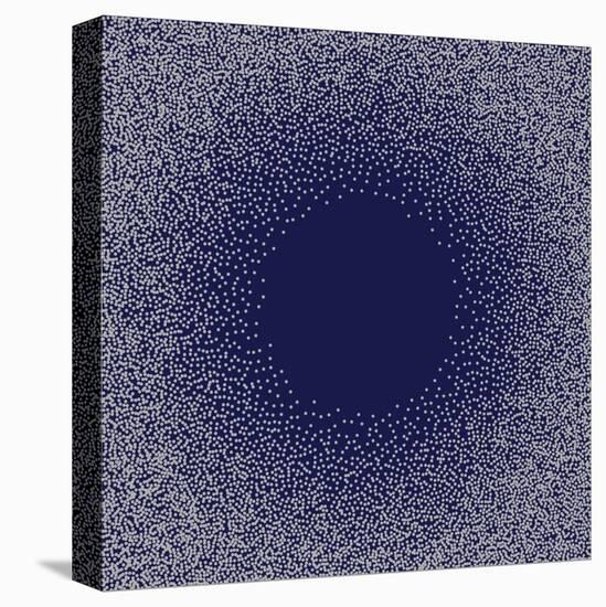 White Dots on Blue Background. Abstract Radial Gradient, Circle Halftone Dots, White Dotwork Engrav-Rainbow Nima-Stretched Canvas