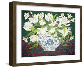 White Double Tulips and Alstroemerias, 2013-Jennifer Abbott-Framed Giclee Print