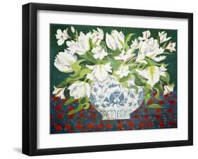 White Double Tulips and Alstroemerias, 2013-Jennifer Abbott-Framed Giclee Print