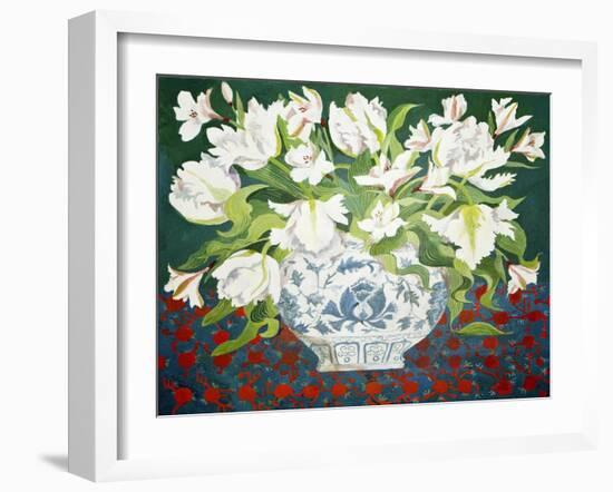 White Double Tulips and Alstroemerias, 2013-Jennifer Abbott-Framed Premium Giclee Print