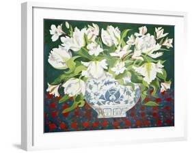 White Double Tulips and Alstroemerias, 2013-Jennifer Abbott-Framed Giclee Print