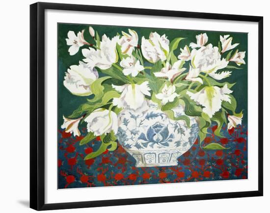 White Double Tulips and Alstroemerias, 2013-Jennifer Abbott-Framed Giclee Print