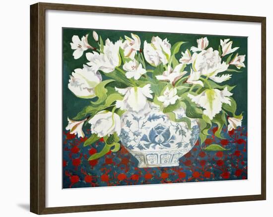 White Double Tulips and Alstroemerias, 2013-Jennifer Abbott-Framed Giclee Print