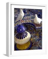 White Doves in Plaza Tiled Fountain, Sevilla, Spain-John & Lisa Merrill-Framed Photographic Print