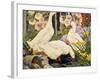 White Ducks and Hollyhocks-Jesse Arms Botke-Framed Art Print