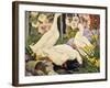 White Ducks and Hollyhocks-Jesse Arms Botke-Framed Art Print