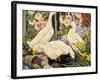 White Ducks and Hollyhocks-Jesse Arms Botke-Framed Art Print