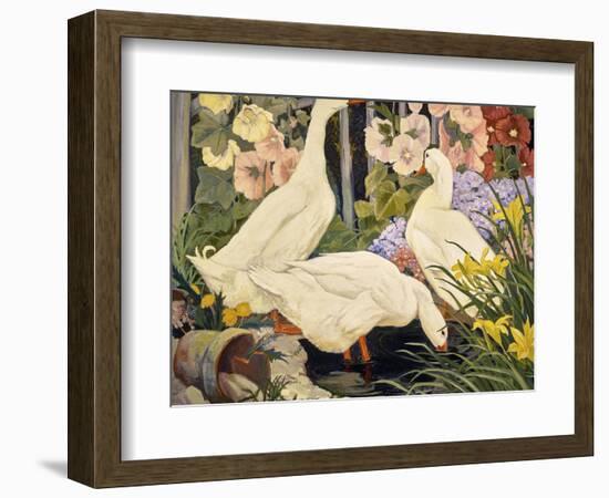 White Ducks and Hollyhocks-Jesse Arms Botke-Framed Art Print