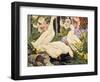 White Ducks and Hollyhocks-Jesse Arms Botke-Framed Art Print