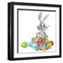 White Easter Bunny and Chocolate Eggs-Krisdog-Framed Art Print