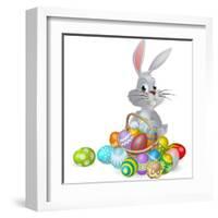 White Easter Bunny and Chocolate Eggs-Krisdog-Framed Art Print