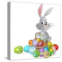 White Easter Bunny and Chocolate Eggs-Krisdog-Stretched Canvas
