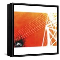 White Electrical Wires Against Orange Sky-null-Framed Stretched Canvas