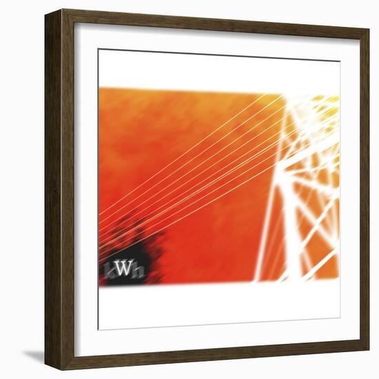 White Electrical Wires Against Orange Sky-null-Framed Photographic Print