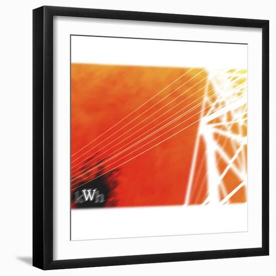 White Electrical Wires Against Orange Sky-null-Framed Photographic Print