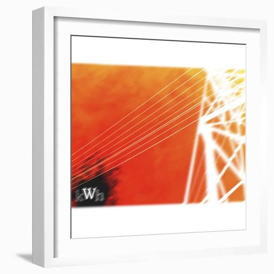 White Electrical Wires Against Orange Sky-null-Framed Photographic Print