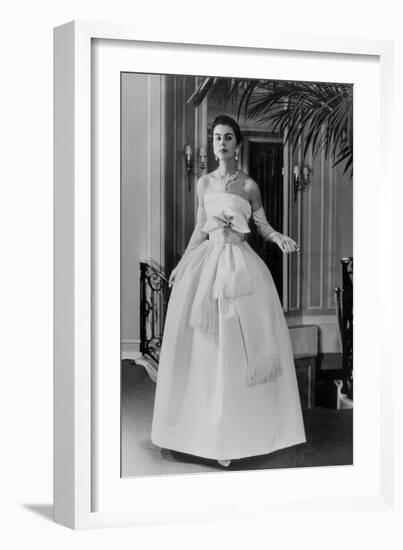 White Evening Dress by Dior, February 1958-null-Framed Photo