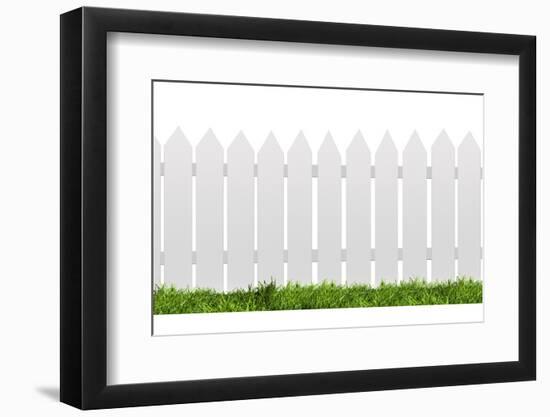 White Fence with Green Grass Isolated on White with Clipping Path-ilker canikligil-Framed Photographic Print